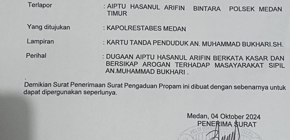 Aiptu Hasanul Arifin Anggota Polsek Medan Timur Dilaporkan Ke Si Propam Polrestabes Medan