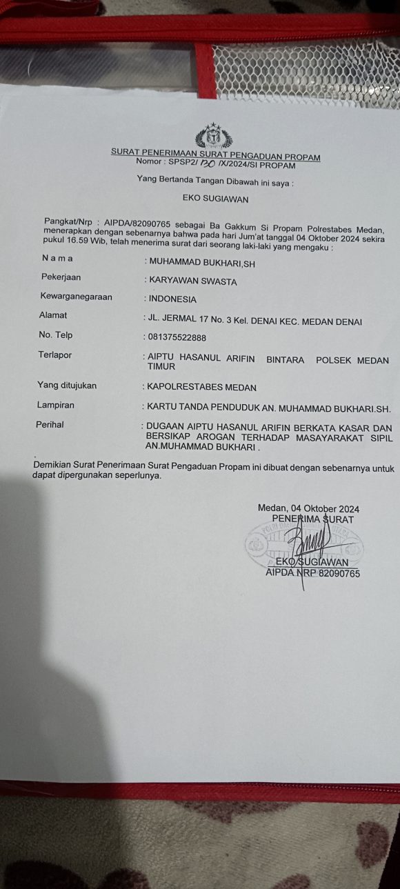 Aiptu Hasanul Arifin Anggota Polsek Medan Timur Dilaporkan Ke Si Propam Polrestabes Medan